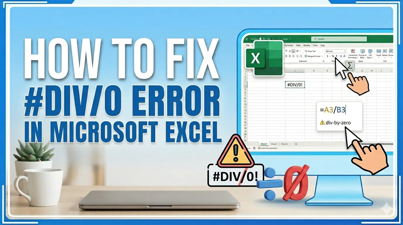 How To Fix Div_0 Error In Microsoft Excel Graphic depicting a #div/0! Divide by 0 error in microsoft excel