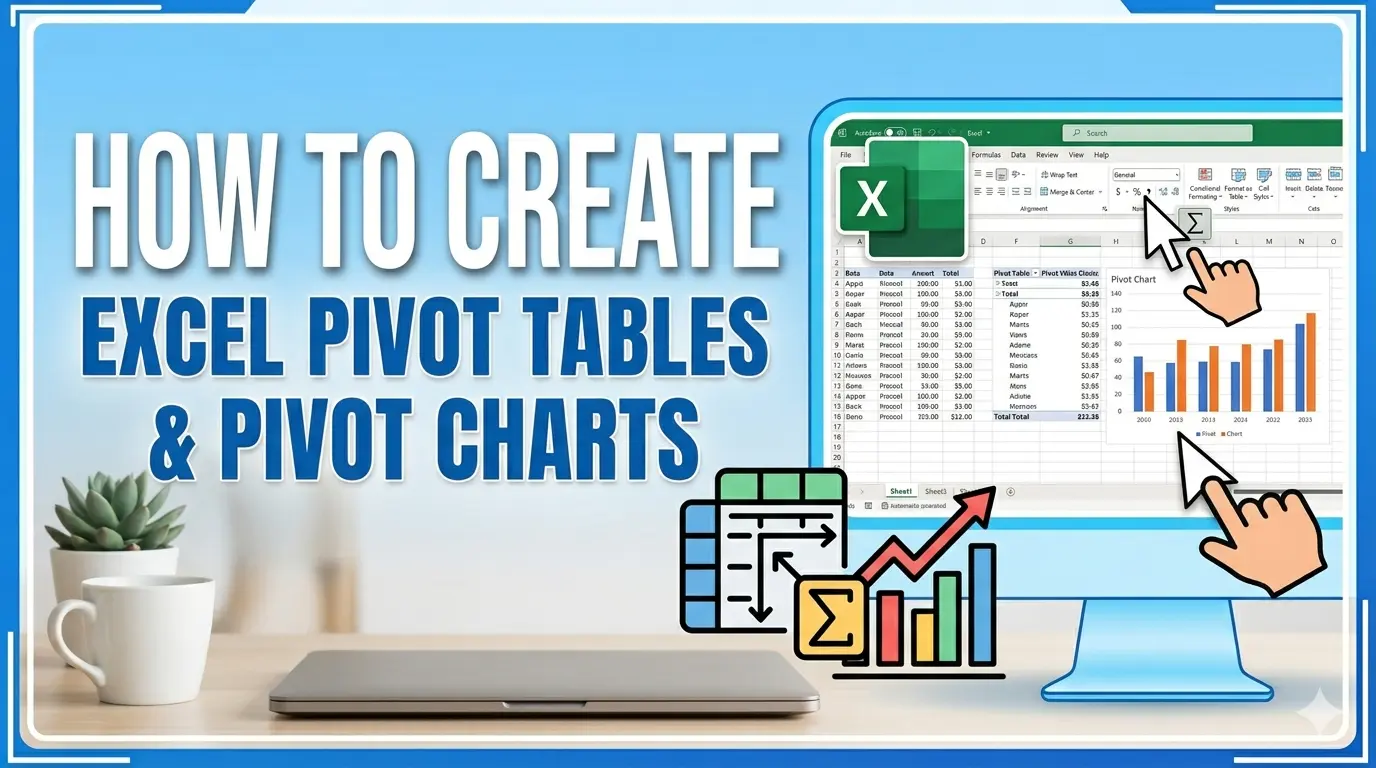 How To Create Excel Pivot Tables & Pivot Charts Graphic depicting pivot tables and pivot charts in excel