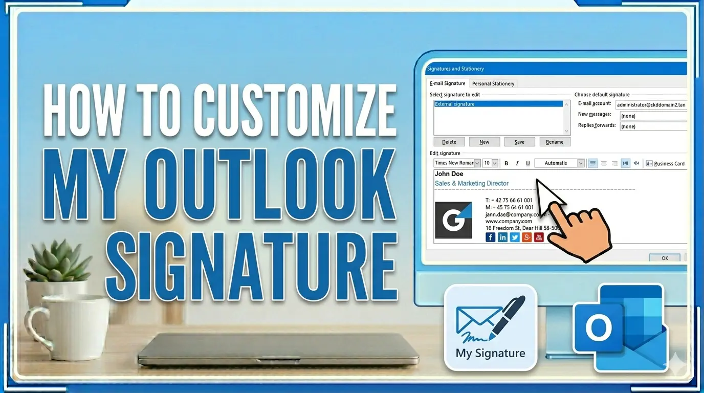 How To Customize My Outlook Signature Graphic depicting an outlook signature being customized