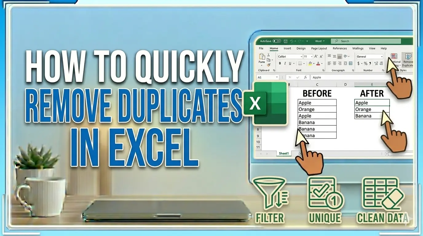 How To Quickly Remove Duplicates In Excel Graphic depicting removing duplicates in excel