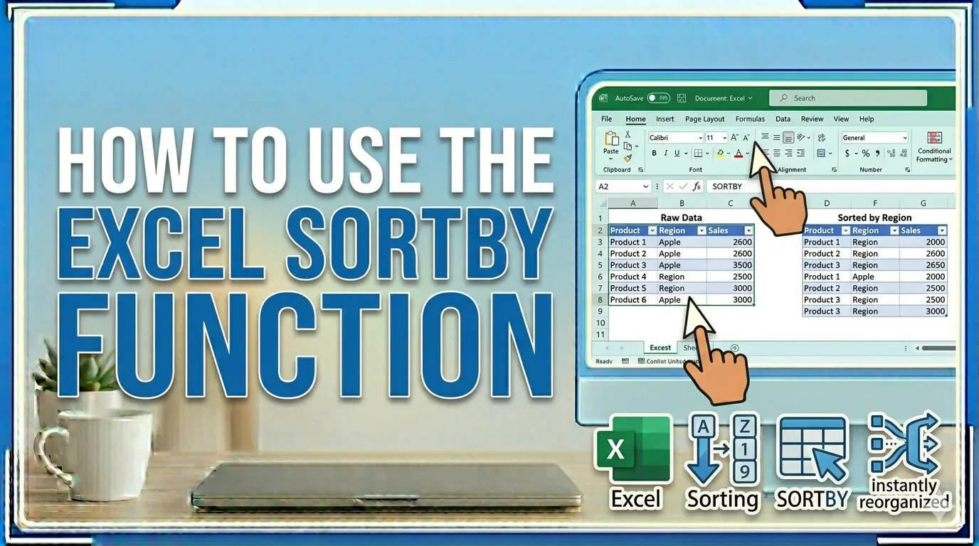 How To Use The Excel Sortby Function Graphic depicting the sortby function in excel