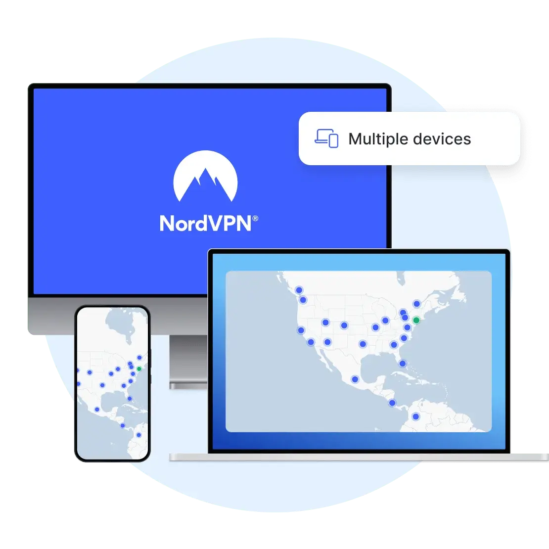 Nordvpn app connected on laptop and phone showing plan coverage