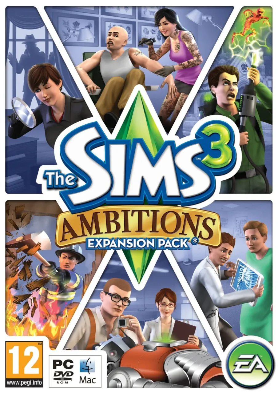 The Sims 3 Ambitions-2 Product image showing digital artwork for the sims 3 ambitions dlc ea app cd key