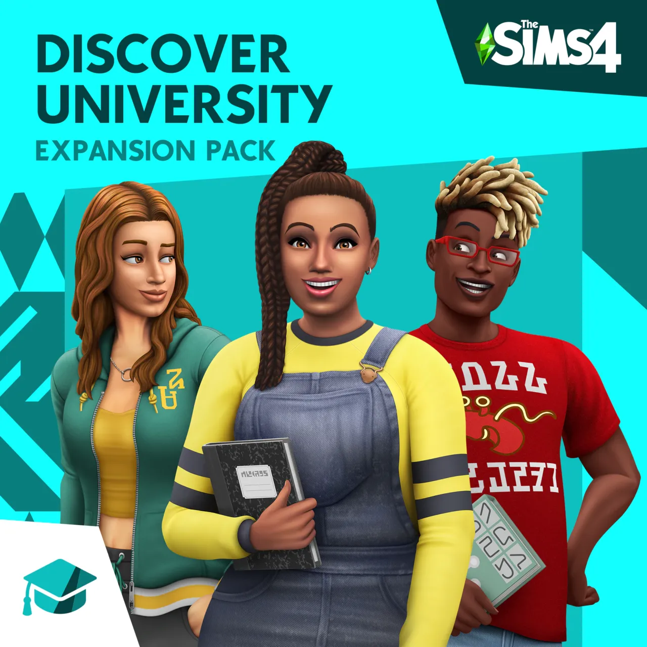 The Sims 4 Discover University Product image showing digital artwork for the sims 4 discover university dlc pack ea app cd key