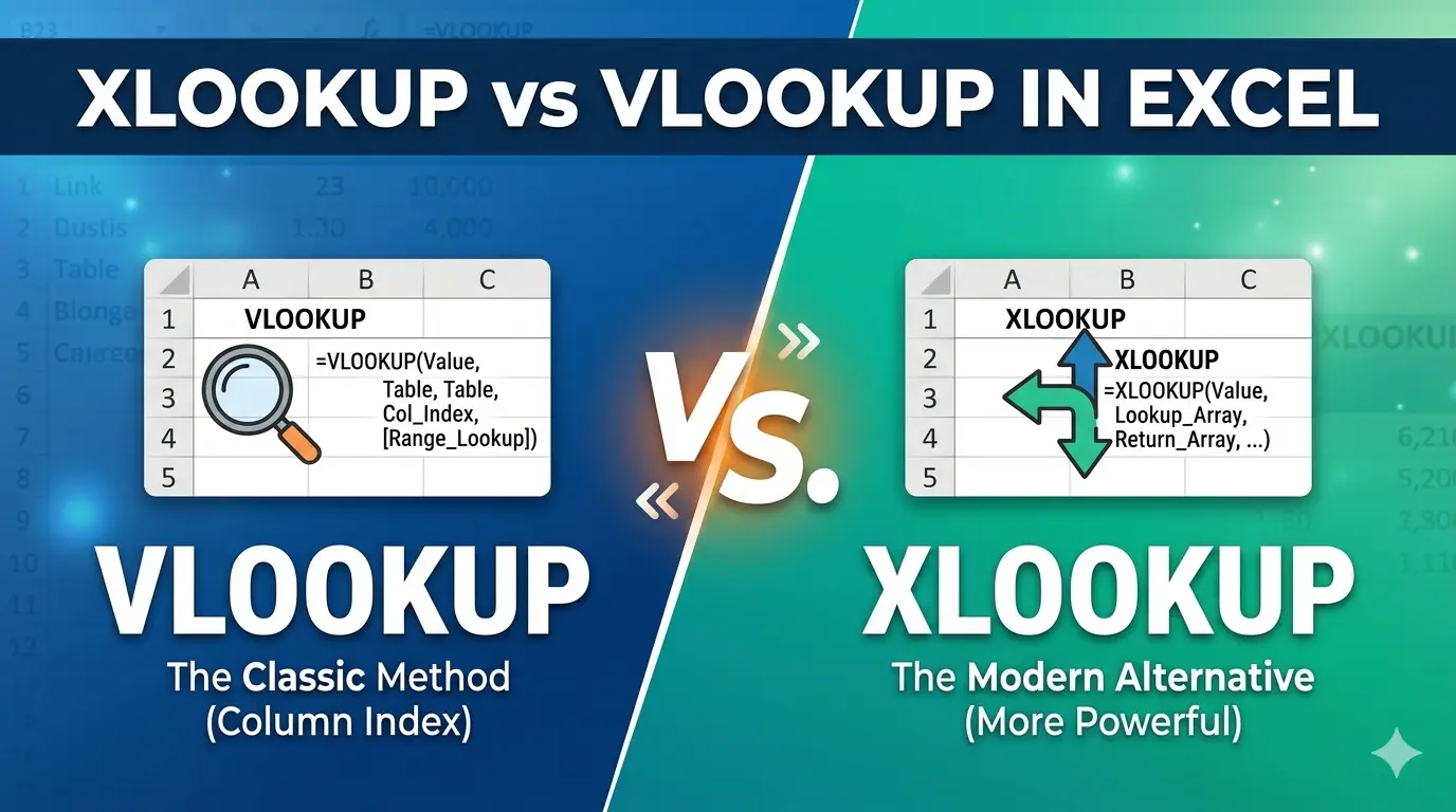 Graphic showing xlookup vs vlookup in excel