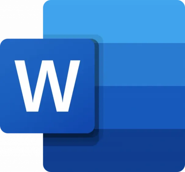 Microsoft Word Microsoft word icon featuring a bold white w on a blue square, layered over three gradient blue rectangles representing sheets of paper.